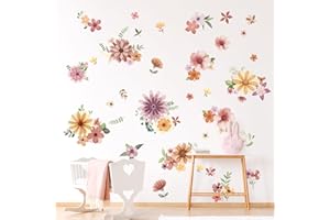 Decvictor Stickers Muraux Rétro Boho Fleur sauvage Autocollant Mural Vintage Jardin Fleuri DIY Decoration Murale pour Chambre Salon Allée Bureau Canapé Fond Mur Armoire Tiroirs