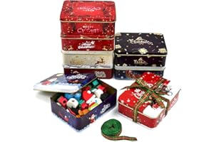 NAROSEBE 8 Pezzi Scatole di Latta Natalizia Barattoli di Natale per Biscotti Scatole di Latta Vuota per Biscotti Scatola in Metallo Rettangolari con Coperchio per Biscotti Caramelle Regalo e Fai da