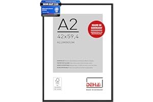 ‎DEHA DESIGN DEHA Design Bilderrahmen, 42 x 59,4 cm (A2), Aluminium, Schwarz matt, Posterrahmen zum Aufhängen im Hoch- & Querformat, bruchsicheres Kunstglas, Boston