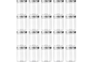 AKOLAFE Lot de 20 bocaux en plastique transparent de 250 ml avec couvercles pour cuisine, épices, cosmétiques, loisirs créatifs