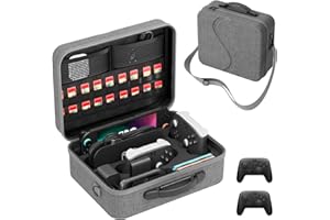 LXFEIFANTECH Große Tragetasche für Switch 2 2025, Hartschalen-All-in-One-Organizerbox für Switch 2-Zubehör, kompatibel mit 2 Pro-Controllern und Dock, mit 18 Spielkartenschlitzen, Hartschalen-Reisetasche, grau