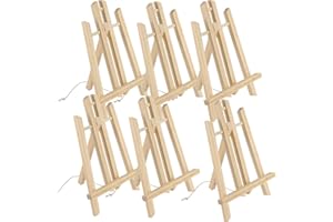HAKZEON 6 Pack 30 CM Wooden Tabletop Easel, Mini Easel with Movable Bar, Adjustable Wood Easel Stand for Paintings, Drawings, Framed Photos, Signs