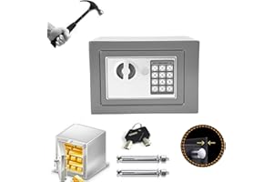 YIYAI Coffre-fort numérique avec clés, étanche, à fixation murale, en acier robuste, 23 x 17 x 17 cm, pour maison, bureau, école, hôtel, petit coffre-fort – Gris