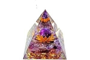 ycyingcheng Crystal Pyramid Orgonite, Amethyst Reiki Healing Stone Gold Lotus Tray, Chakra Balancing Decor for Stress Relief & Meditation, Spiritual Orgone Generator for Home & Office