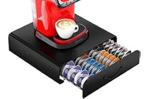 Tiroir à capsules de café HFHOME compatible avec Tassimo Capacité 64 dosettes - Support Tassimo et tiroir de rangement pour dosettes, organisateur de station de café au design anti-vibration - Noir