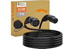 LAPP MOBILITY 22KW Type 2 Voiture Electrique 7m IP55 Résistant à l'eau 32A Mode 3 Noir Fabriqué en Allemagne