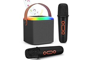 Paneerte Karaoke Machine Kids,Mini Karaoke Machine for kids,Portable Bluetooth Speaker with 2 Wireless Microphones,Karaoke Machine with LED Light and Voice Changing for Boys Girls Families Party,Black