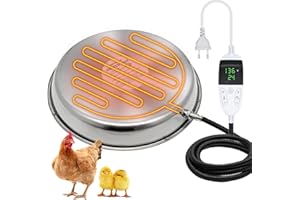 BREUAILY 30cm Heizplatte für Geflügeltränke 55W Metal Hühnertränke Beheizte Basis Tränkenwärmer Geflügel mit Digital Temperturregler und Timer für Hühnerstall Farm (30cm)