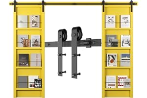 WOLFBIRD 183CM / 6FT Herraje Para Puerta Corredera Kit Accesorios Herraje Corredera El kit de Riel Puerta Corredera de Granero Forma Clásica Doble puerta