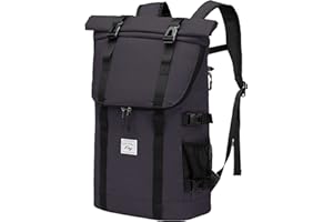 Kasgo Laptop Backpack for Men, Water Resistant 17 inch Vintage Rucksack Roll Top College School Backpack Casual Daypack for Women Teenagers Travel Work Hiking, Dark Green