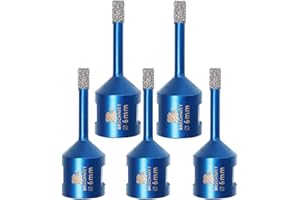 Punta per Trapano Diamantata 6mm- BRSCHNITT Vacuum Brasato Foretto Diamantato con Filettatura M14 per Porcellana Piastrella Granito Marmo Taglio a Secco （5 pezzi）.