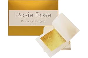 ‎ROSIE ROSE Rosie Rose Essbares 24 Karat Blattgold I 10er Packung 5x5cm I Dekoration für Torten, Essen, Kochen, Schokoladen, Kunst, Handwerk, Gesichtsmasken I Echtes Blattgold zum Basteln, Vergolden, Dekorieren