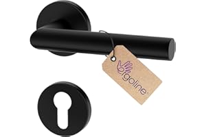 ERGO line LUCA Poignée de porte d'intérieur, noire, pour portes équipées d'une serrure à cylindre, paire de poignées de porte sur rosaces rondes, noire mate, garnitures de porte, poignée