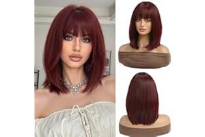 Esmee Krótka Prosta Peruka Burgund Bob z Grzywką do ramion Syntetyczna Peruka Cosplay dla Kobiet