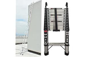 LUCN Teleskopleiter, 14.5FT Edelstahl Teleskopleiter mit rutschfesten Füßen und stabilen Haken, tragbare Verlängerungsleiter für Haushalt und Arbeiten im Freien, 330lb Kapazität, EN131 (4.4m)