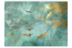 murando - Carta da parati Piuma 400x280 cm Fotomurali in TNT Murale alla moda Decorazione da Muro XXL Poster Gigante Design Carta per Pareti Boho Astratto Ornamento or turchese n-A-1700-a-a