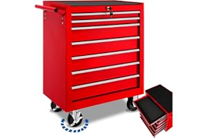 tectake® Verktygsvagn med 7 lådor, Pulvermålad, Mobil med Bromsar, Halksäkra mattor, Robust, Förvaringsvagn, Verktygslåda