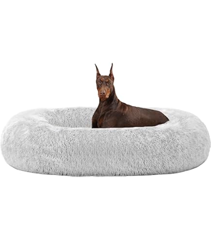 pfoten&nasen® Wolke 7 Hundebett XXL [Grau/Weiß, 120 cm] – Flauschiges Donut-Kissen für große Hunde – Waschbar & extra weich mit abnehmbarem Bezug