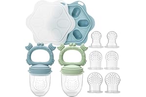 CLDY Baby Fruit Food Feeder & Mini Freezer Tray Combo, 3 Month+, Breastmilk Popsicle Freezer Molds for Baby Cooling Relief, BPA Free Silicone Feeder Fruit Pacifier for Toddler Teething Self Feeding