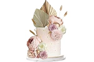 EUDUQ EUQUD 29 peças Boho Decoracion Tarta,decoración de pastel con Flores,hojas de palma,hierba cola de zorra,bolas para decoração de bolos blancas y doradas para cumpleaños,bodas,baby showers