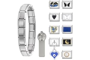 BFACCIA Bracelet à Breloques Italien 9 mm Module Amovible Bijoux à Breloques Classiques en Acier avec Outils D'ouverture Inoxydable Liaison DIY Bracelet Kit Cadeau pour Femmes Filles