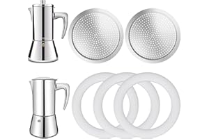 DITOSH Lot de 2 filtres avec 3 joints d'étanchéité en silicone pour cafetière expresso de 6 tasses - Pièces de rechange pour cafetière à moka en acier inoxydable 304