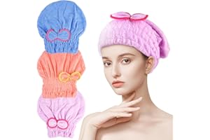 Vylro 3 Pezzi Asciugamano per Capelli con Fiocco,Blau Rosa Lila Turbante Asciugacapelli con Elastico,Vello di Corallo Turbante Asciugacapelli per Capelli con Fiocco per Donne,Adulti o Bambini