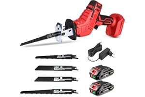 ONEVAN sierra sable bateria, 3100SPM sierra de sable inalámbrica con 2 baterías 2Ah y 4 hojas de sierra, longitud de carrera 22mm, sierra alternativa sin escobillas para madera, plástico, metal