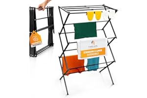 TIMELEOS Etendoir Linge Interieur Pliable - Mini Sechoir a Linge Robuste - Sèche Linge Extensible Plus Peu Encombrant, Petit Étendoir à Linge Intérieur - Idéal pour l'intérieur ou Le Camping, Noir