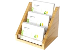 NiOffice Sleek Bamboo Acrylic Business Card Holder for Reception, Office Desk, Meetings, Trade Shows, Home Office, Versatile Use Professional Display, Natural Modern Blend Elegant Organizer (3 Tiers)