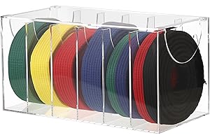 BSTKEY 1 Pack Acrylic Martial Arts Belt Display Box Holds 6 Belts, Clear Karate Belt Display Organizer Taekwondo Belt Holder Storage for Kids and Adults Blets (No Belts)