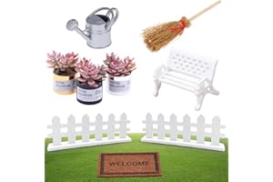 NOCHME Miniature Jardin Ornements Lot De 9 Meubles Plantes Artificielles Et Outils Décoration Jardin Miniature Accessoires Scène De Maison De Poupée
