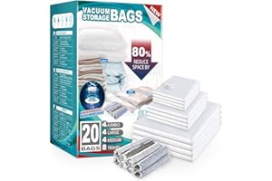 TAILI Bolsas Vacio Ropa 20 Piezas 4 Tamaños 4XL, 4L, 4M, 8S Bolsas de Almacenamiento al Vacío Reutilizables Para Guardar Ropa, Edredones, Almohadas, Mantas, Viajes, Ahorra un 80% de Espacio