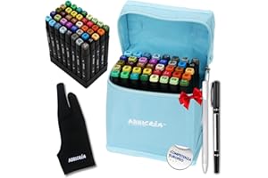 ABBI ESSENTIELS 40 Pennarelli alcool ABBICREA doppia punta set completo : astuccio, 2 lineri e guanti artisti in omaggio | Colorazione per adulti, bambini, principianti o professionisti, promarker indelebile