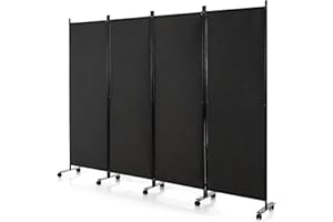 ‎GIANTEX GIANTEX Paravent Raumteiler innen auf Rollen Trennwand Sichtschutz 4 teilig 225x173 cm Raumtrenner klappbar Spanische Wand freistehend mit Breiten Füßen Stellwand aus Stoff Privatschutz
