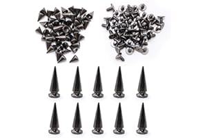 WJUAN 50 Pcs Height 9.5 mm Metal Cone Punk Rivets and 10 Pcs Height 24 mm Spikes Rivet Punk, DIY Craft Punk Rivets with Screw for Bags Leather Craft Projects Clothes