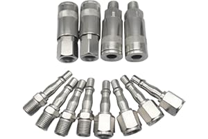 DOETYD 12 Pcs 1/4" BSP Air Line Fittings, Air Line Connectors for Compressor Hose Pipe Airline Connector Couplings, Male & Female Thread Tools Plug Kit, Accessories for Workshop & DIY Use