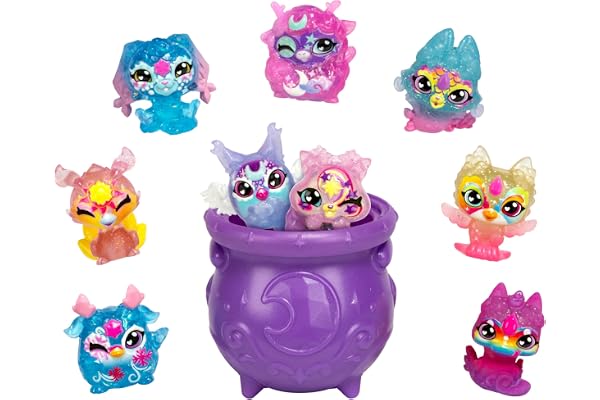 Magic Mixies Minis i Shimmerverse-serien, samlarförpackning, 9 miniblandningar, 2 gömda av dem, med magisk bubbelpanna, uppac