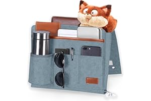 XHDA Felt Bedside Storage Pocket, Bedside Organiser Pocket with Bottle Holder, Hanging Bedside Storage Caddy Bag for Bunk Beds, Sofa, Bed Rails
