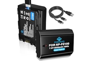 POEOSAS NP-FZ100 USB-C Direct Charging Replacement Batteries 2500mAh for Sony ZV-E10 Alpha A6000 A6500 A6300 A5100 A7II A7RII A7SII A7S A7S2 A7R A7R2 A3000 A33 A35 A37 A55 RX10 NEX5 Camera (2 Batteries)