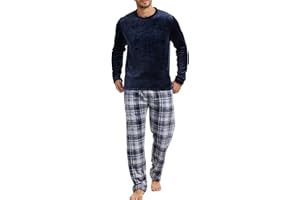 The Essentials Wardrobe Mens Fleece Pyjama Set Heavy Fleece Cosy Long Sleeve T-Shirt & Bottom Pants Sleepwear Loungewear Nightwear for Men Soft Top & Trousers Size S-XL
