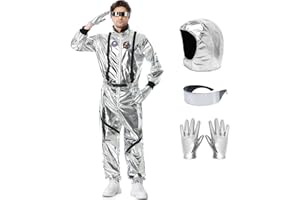 Ragelion Astronaut Kostüm Herren,Silber Astronauten Kostüm Overall für Herren Damen Spaceman Kostüm für Karneval Halloween