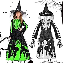 Déguisement Sorcière Fille 4 Pièces - Chapeau, Cape, Jupe, Balai - Pour Halloween, Carnaval, Fête D'Enfants