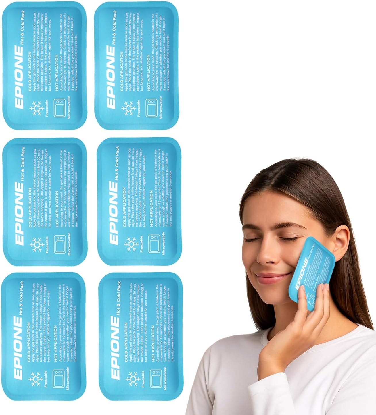 Boston Tech EPIONE Mini Reusable Hot and Cold Gel Bags (6 Pcs) | Rectangle Gels for Pain, Swelling, Tired Eyes, Teeth, First 
