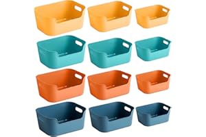 NCKIHRKK Plastikowy kosz do przechowywania, 12-Częściowy pojemnik do przechowywania w łazience, Organizer do przechowywania w domu z uchwytami do przenoszenia w kuchni, łazience, pokoju dziecięcym