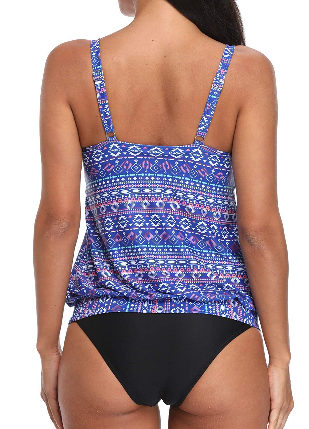 Women Padded Tribal Printed Tankini Set Vintage Retro Tankini Top with