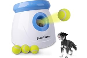 Pet Prime Lanceur Automatique de Balles pour Chiens Petits et Moyens, 3 Balles 5cm Incluses, Distance Réglable 3-9m, 2 Alimentation (Adaptateur/Piles), Jouet d’Entraînement Intérieur Extérieur