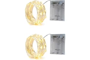 ‎BXROIU BXROIU 2 x 50er Micro LED Lichterkette Batterie betrieb 3 Programm mit Timer Auf Silberdraht für Party, Weihnachten, Halloween, Hochzeit Deko (Warm weiß, 5 metre 2 Stück)