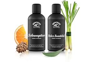 ‎BERGBAD BERGBAD 2 x 100ml PURE FRESH Set BIO Saunaaufguss Zirbe + Latschenkiefer + Eukalyptus und Lmongras + Orange - wohltuendes, erfrischendes Sauna-Aufgussmittel mit Bio-Alkohol, Wasser und 100% BIO Ölen