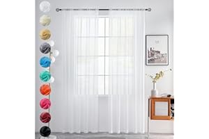 youleyar Solid Sheer Rod Pocket Curtain Voile Draperies 2 Panels White Beige Black Grey Coffee 70 Inch Width 108 Inch Long 1 Pair for Kitchen Bedroom Children Living Room Yard(White,70Wｘ108L)